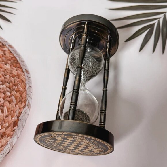 Solid Brass Chess Sand Timer Engraved Hourglass Enthusiasts Unique Gift for Him - Picture 5 of 7